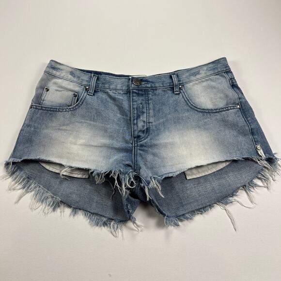 One Teaspoon Bonitas Low Waist Med Rise Button Fly Fray Hem Denim Shorts Size 31